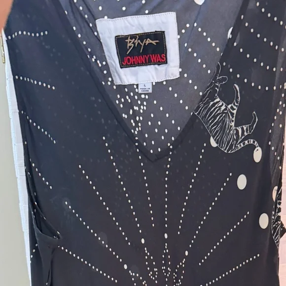 Johnny Was BIYA Black Silk Rea Dress with tiger graphics - sleeveless on Sale!! - Picture 2 of 13